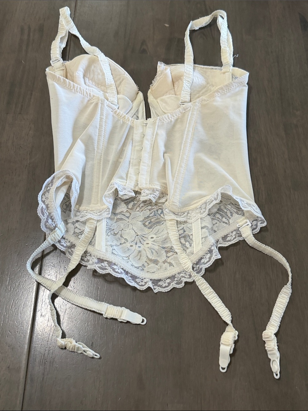 Y2K 90s Vintage Ivory bridal Lace Bustier Corset with Garter Straps - Picture 6 of 8